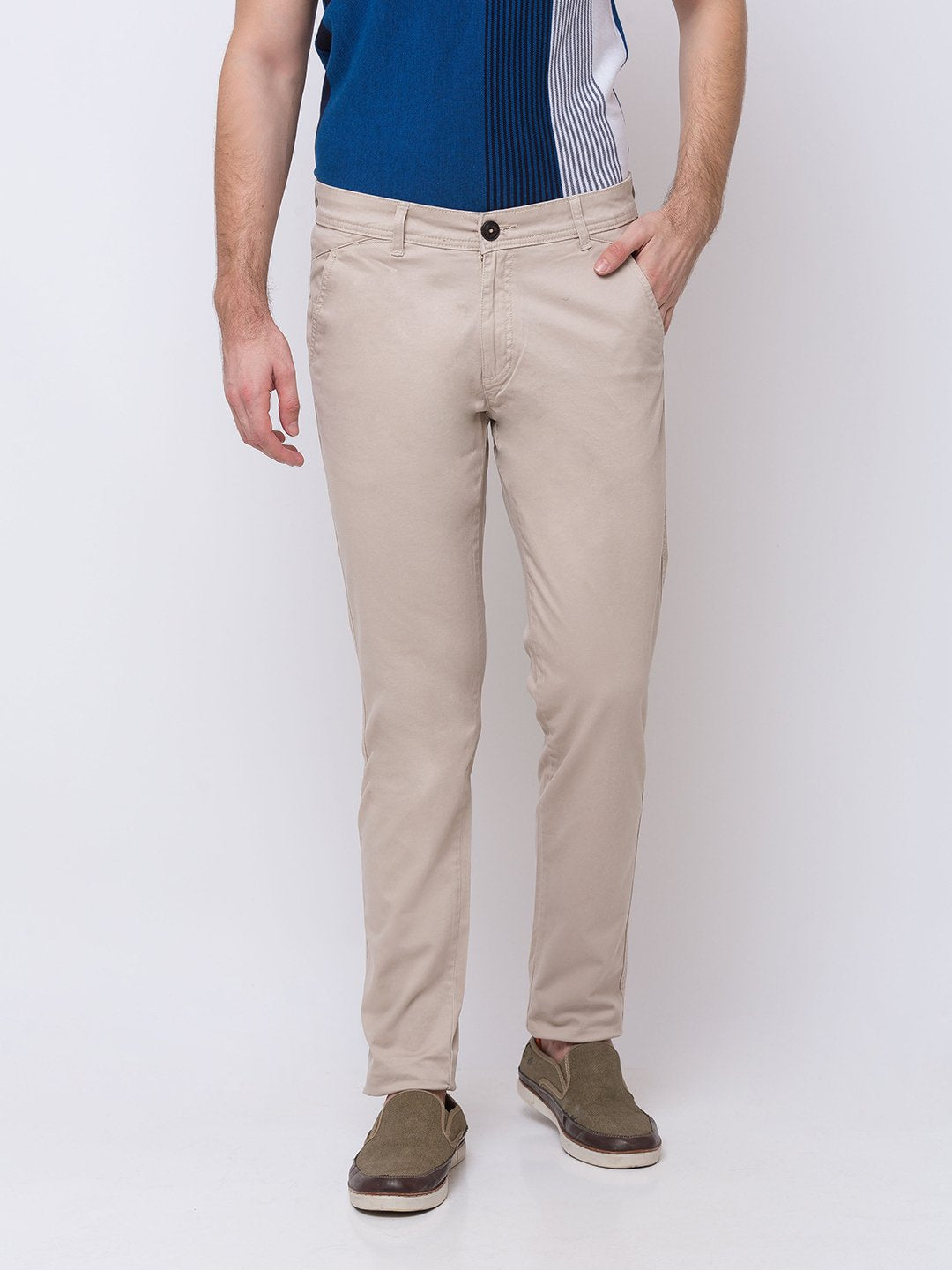 Status Quo |Beige Solid Open Bottom Trousers - M, L, XL, XXL Main image