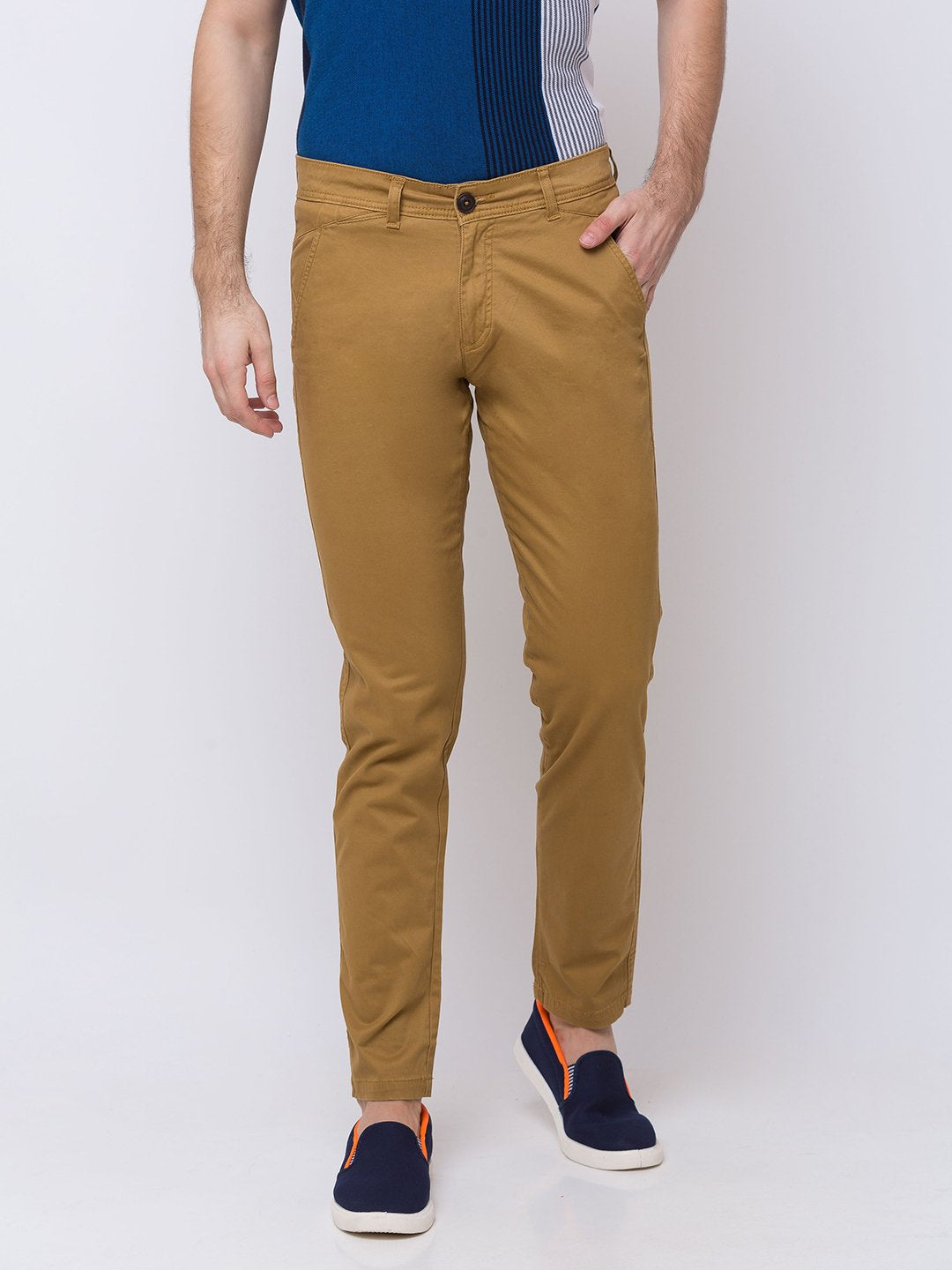 Status Quo |Khaki Solid Open Bottom Trousers - M, L, XL, XXL Main image