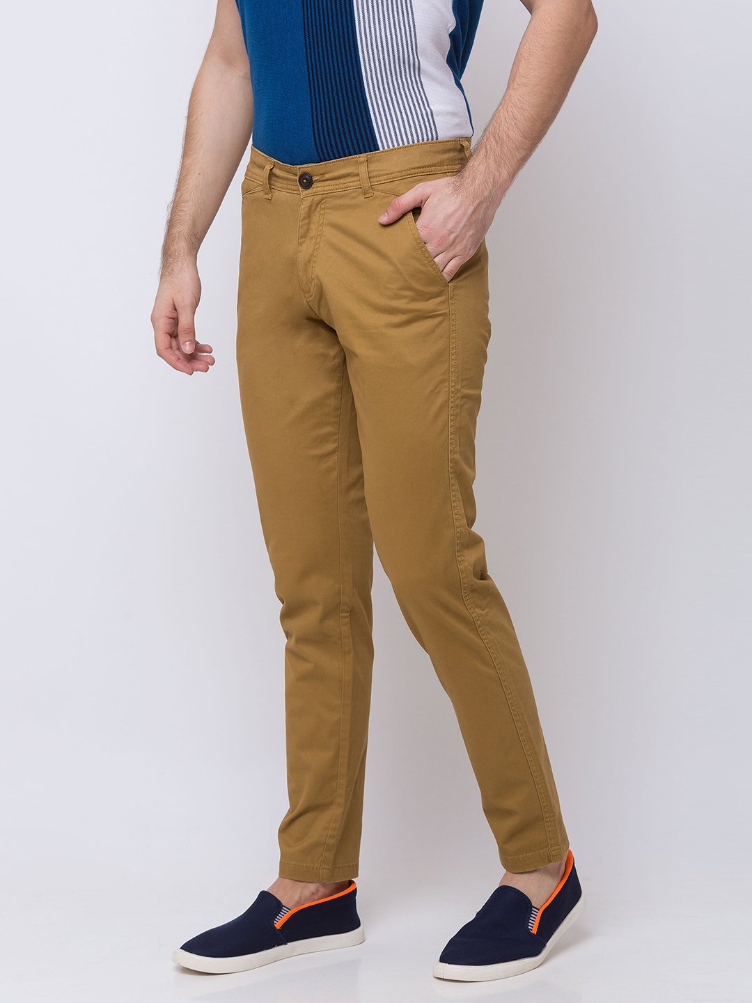 CP BRO Casual Trousers  Buy CP BRO Men Cotton Checked Slim Fit Light Khaki  Colour Trousers Online  Nykaa Fashion