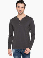 Grey V Neck Full Sleeves Tee