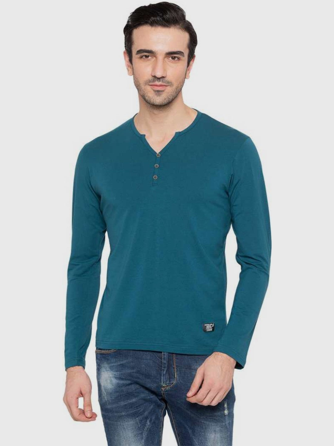 Blue V Neck Full Sleeves tee